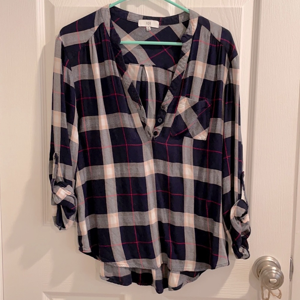 Plaid half button up shirt